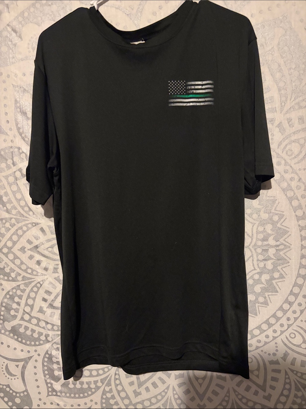 Black Thin Green Line American Flag Performance T-Shirt Men’s size L